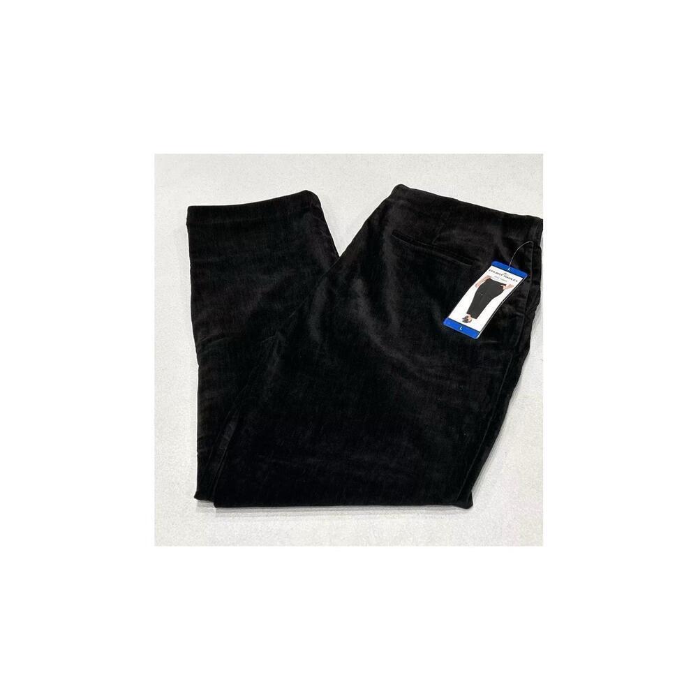 Hilary Radley Women's Mid Rise Velvet Pant, Black, Size L. AZ